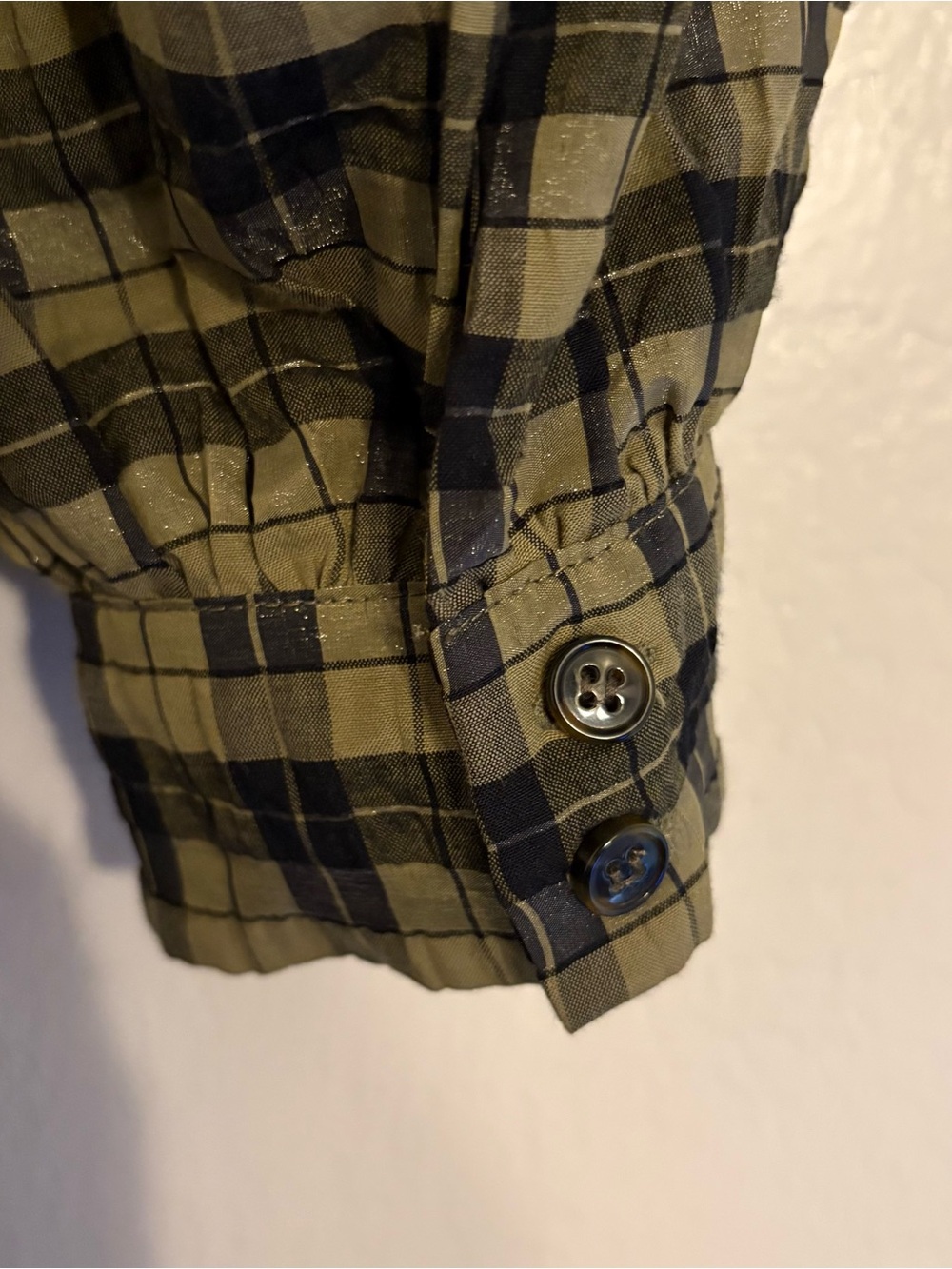 Ganni Olive Green and Black Plaid High-Neck Dress - Picture 5 of 6